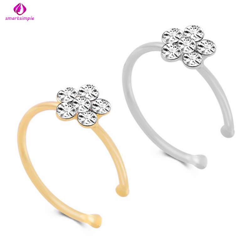 Khuyên mũi/ xỏ cơ thể hình chữ C đính đá hình hoa mận thời trang