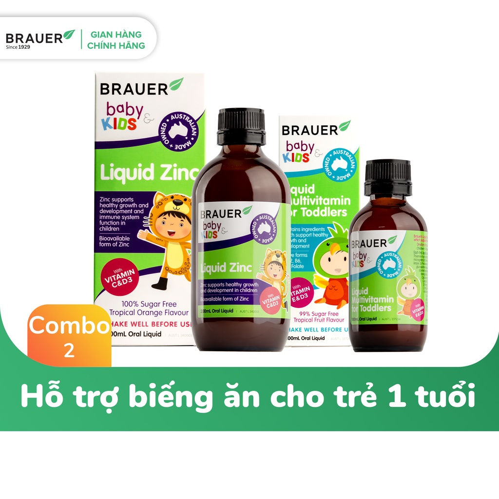 Combo Brauer Kẽm Vitamin Tổng Hợp hổ trợ bé biếng ăn 1-3 tuổi