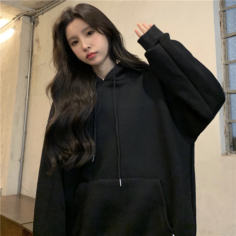 SUXI Áo nỉ nữ dài tay cổ tròn thời trang Hàn