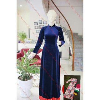 Aó dài nhung mầu xanh than