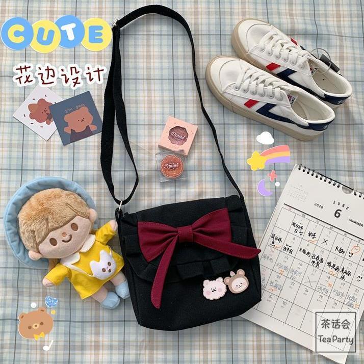 Túi vải đeo vai đính nơ phong cách lolita Nhật Bản túi đeo vai ngọt ngào của nữ sinh túi jk