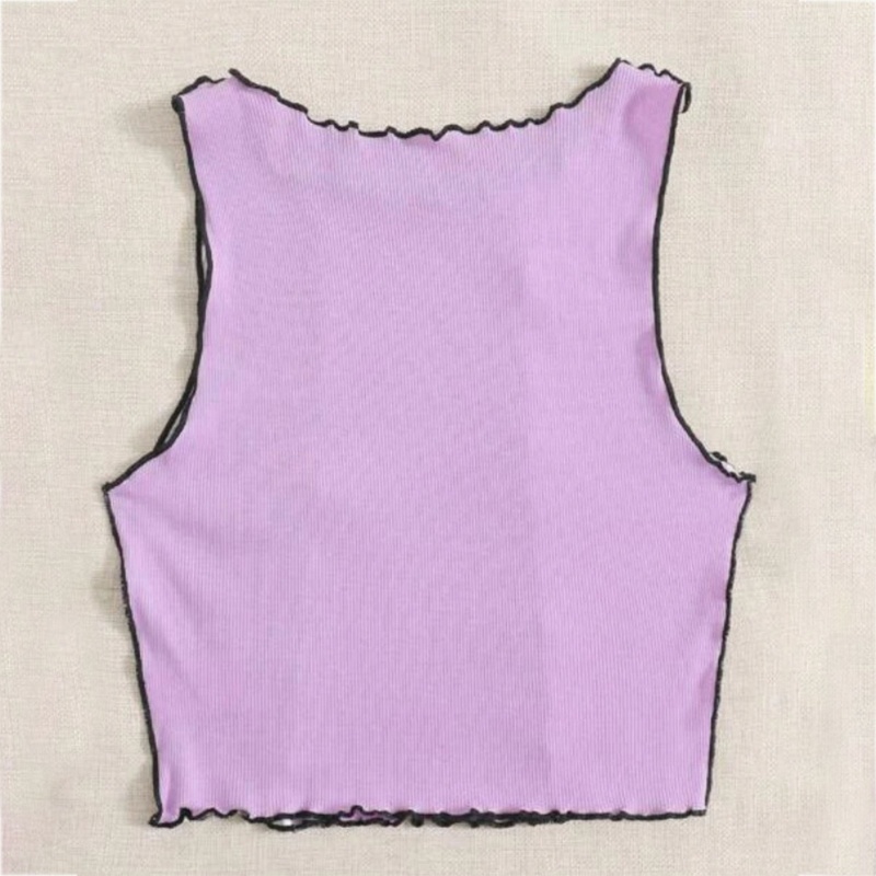 Áo Crop Top Không Tay Cổ Tròn Họa Tiết Ngựa Vằn Phối Màu Phong Cách Harajuku Cho Nữ