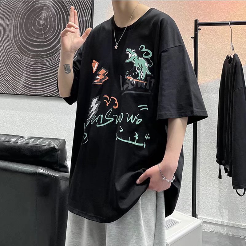 Áo Thun Tay Ngắn Dáng Rộng In Họa Tiết Hoạt Hình Phong Cách Hip Hop Thời Trang Mùa Hè Cho Nam size M-8XL