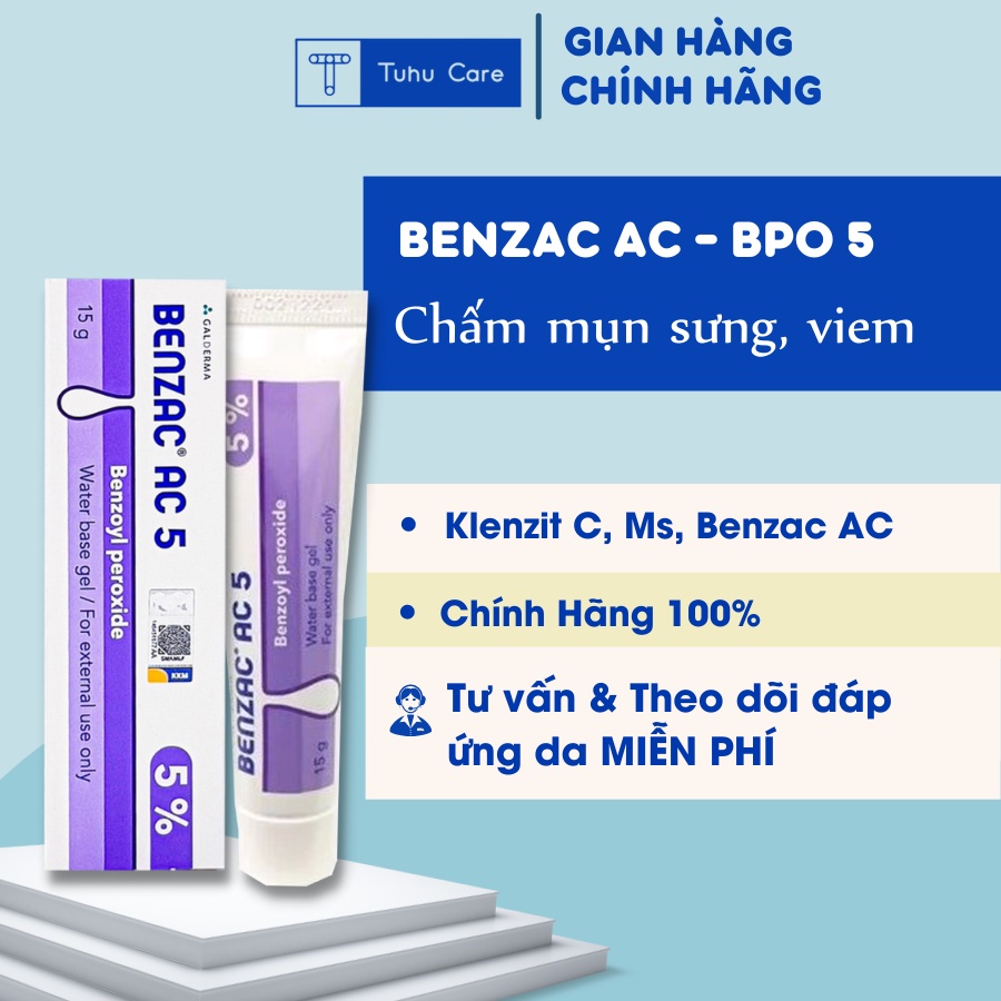 Gel ngừa mụn Benzac Ac 5% 15g chính hãng - benzoyl peroxide 5%
