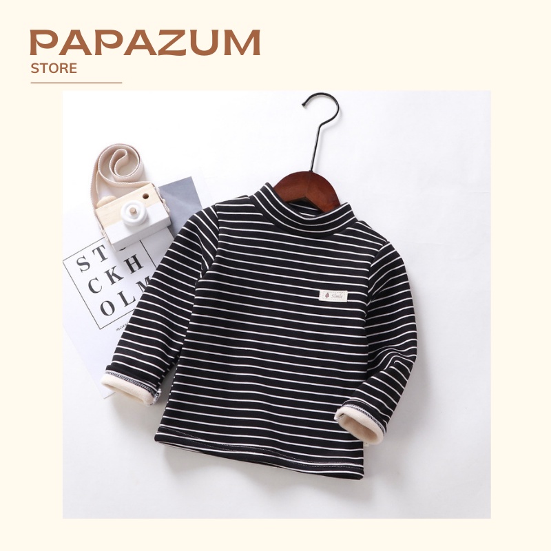 Áo nỉ len giữ nhiệt lót lông cho bé vải 3p phối kẻ không bai xù PAPAZUM T85222211