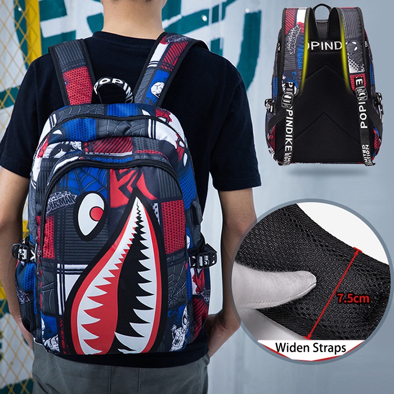 High Quality Bape Shark Backpack Schoolbag Waterproof Charging Port For Teen Large Capacity Kids Children School Season Gift