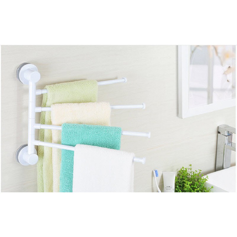 Kệ Inox treo khăn nhà tắm ECOCO 4 thanh tiện dụng - giá nhựa treo khăn phòng tắm dán tường hít chân không