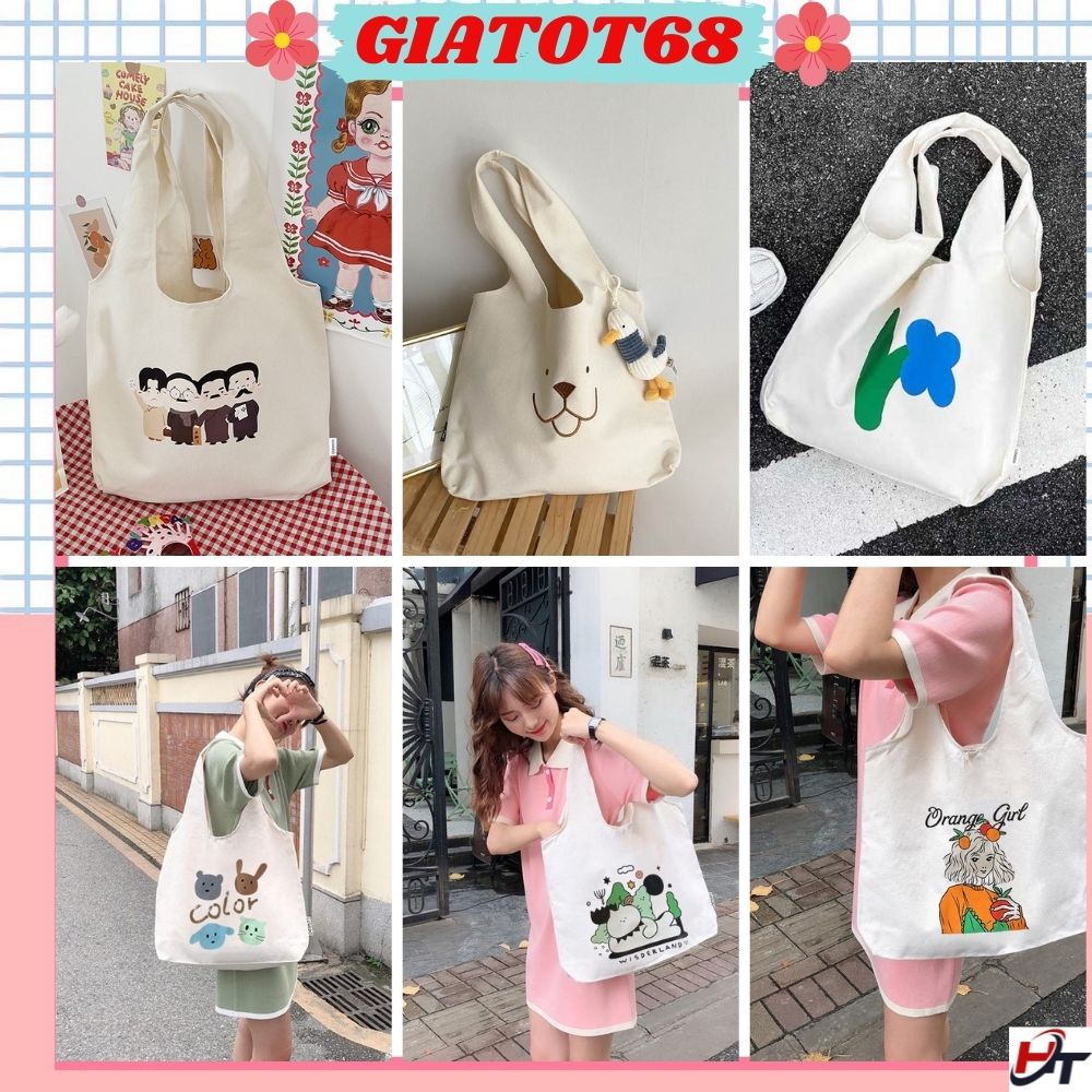 Túi canvas đeo chéo liền thân hoạ tiết ngộ nghĩnh Giatot68 556