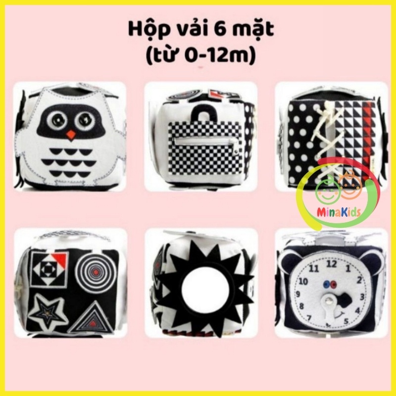 Khối Lập Phương Bằng Vải Mềm Đen Trắng Đồ Chơi Kỹ Năng Cho Bé Phát Triển Vận Động Tinh SV47