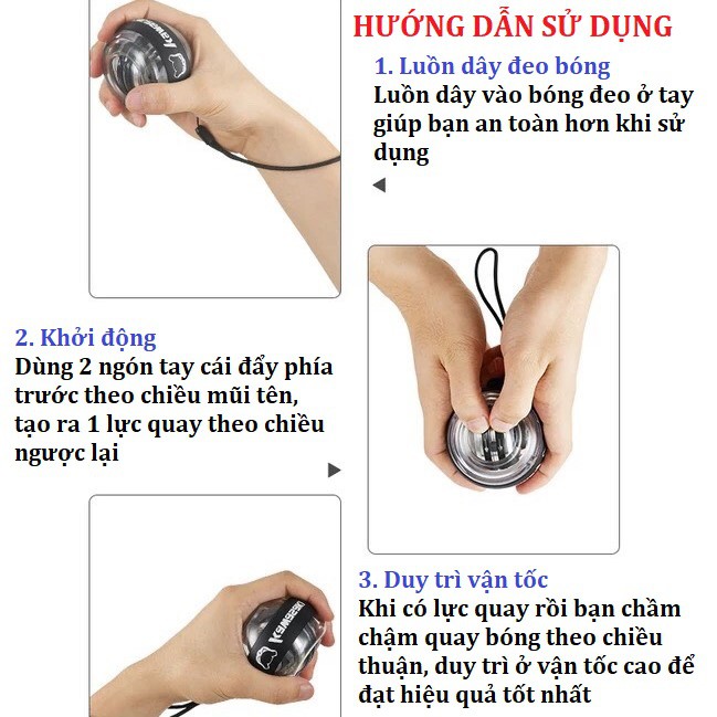 Bóng Tập Cổ Tay kawasaki và APAVI Chính Hãng, tự khởi động có Đèn, thiết kế xoay tròn, luyện tập cổ tay