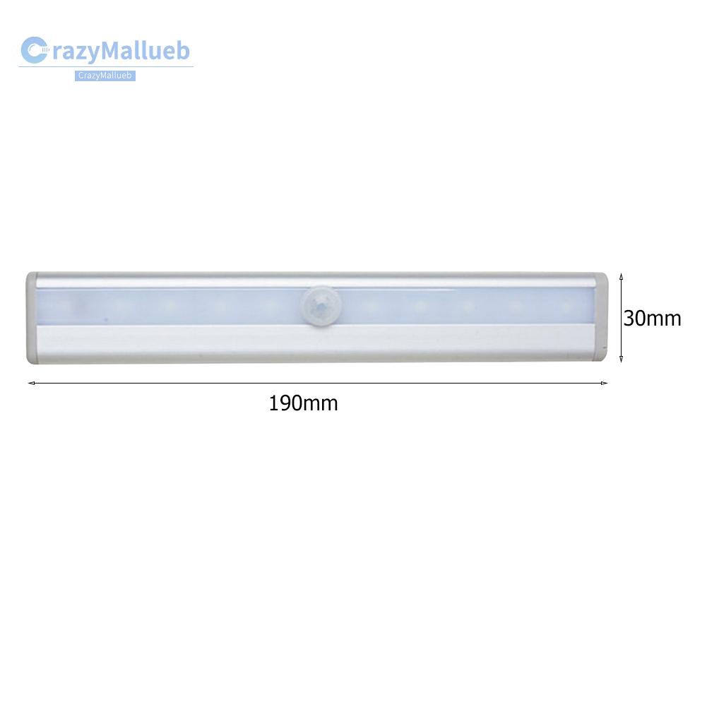 Crazymallueb❤4Pcs 10 LED Motion Sensor Wireless Battery Powered Closet Lamp Cabinet Night Light Portable White Light