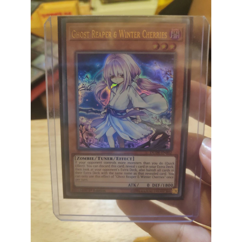 Lá bài thẻ bài Yugioh Ghost Reaper &amp; Winter Cherries – DUDE –  Ultra Rare - Tặng bọc bài nhựa bảo quản