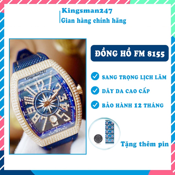 Đồng hồ nam chính hãng FM 8155 đính đá đẹp cao cấp, dây cao su bọc da, thời trang sang trọng, đẳng cấp [Tặng thêm pin] | BigBuy360 - bigbuy360.vn