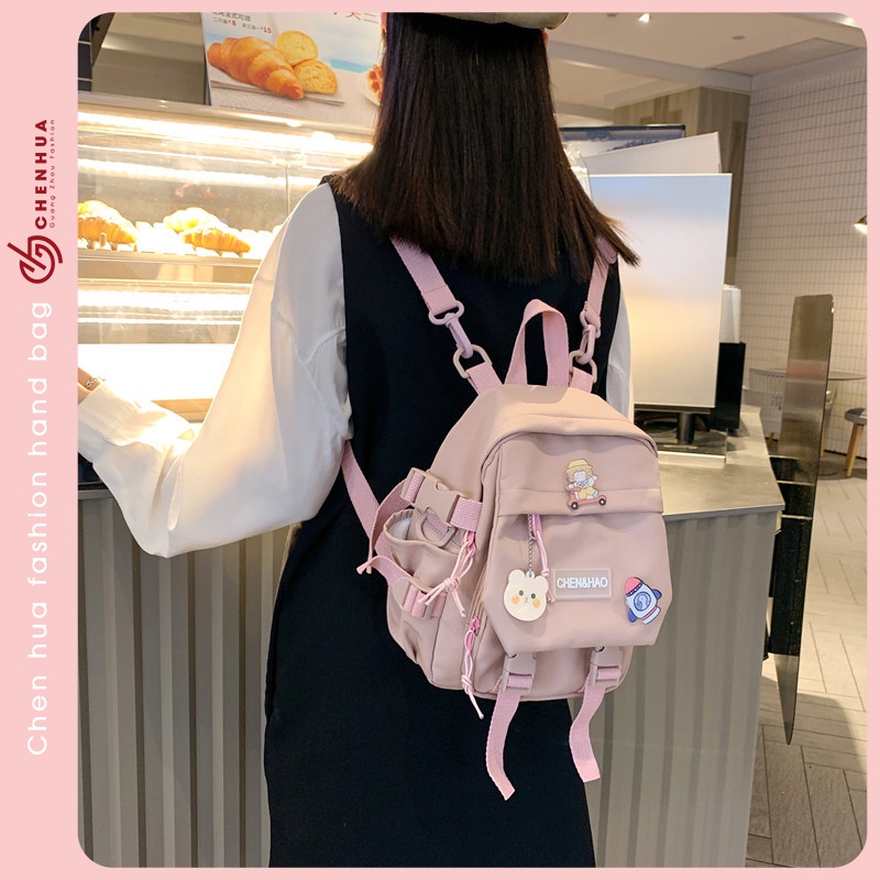 Balo nữ ChenHua túi balo nữ ulzzang thời trang đi học đẹp giá rẻ vải canvas hàn quốc kèm phụ kiện sticker xinh BL06
