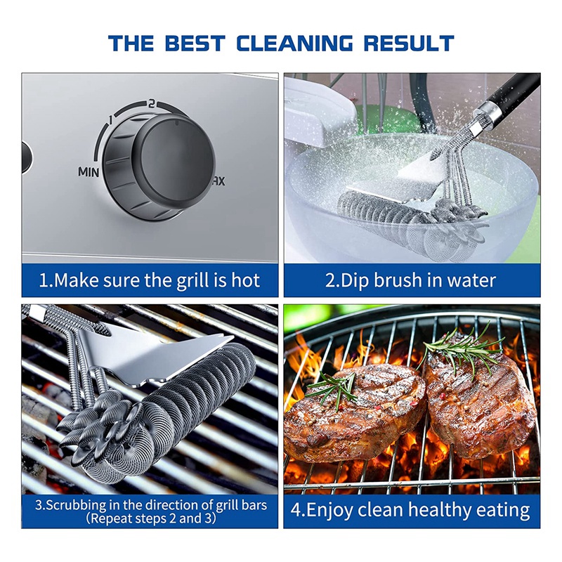 Bộ Cọ Và Dụng Cụ Cạo Làm Sạch Vỉ Nướng BBQ Bằng Thép Không Gỉ An Toàn