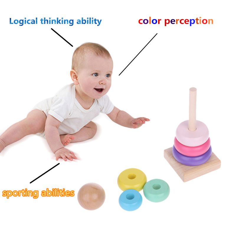 Đồ chơi tháp vòng bằng gỗ màu sắc cầu vồng dành cho trẻ em