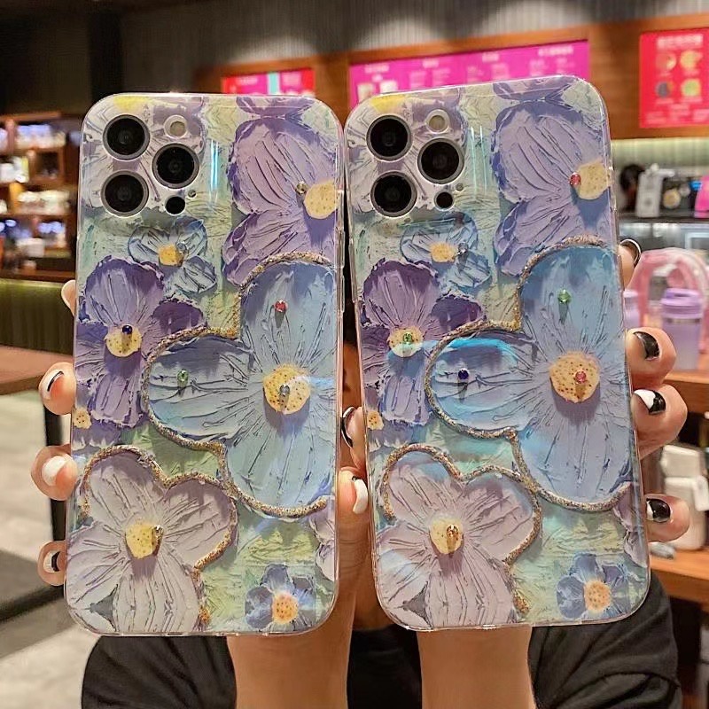 Ốp Điện Thoại Mềm Hình Hoa Màu Nước Lấp Lánh Cho Iphone 13 pro max 12 pro max 11 pro max xs max xr x 7plus