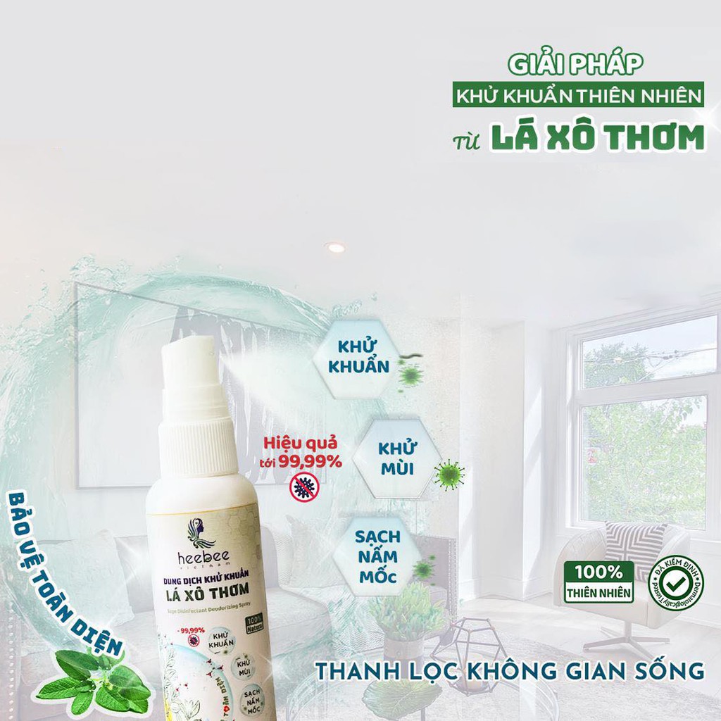Dung dịch khử khuẩn Lá Xô Thơm Heebee tự nhiên hiệu quả sát khuẩn 99.9% chai lớn 1000ml | BigBuy360 - bigbuy360.vn