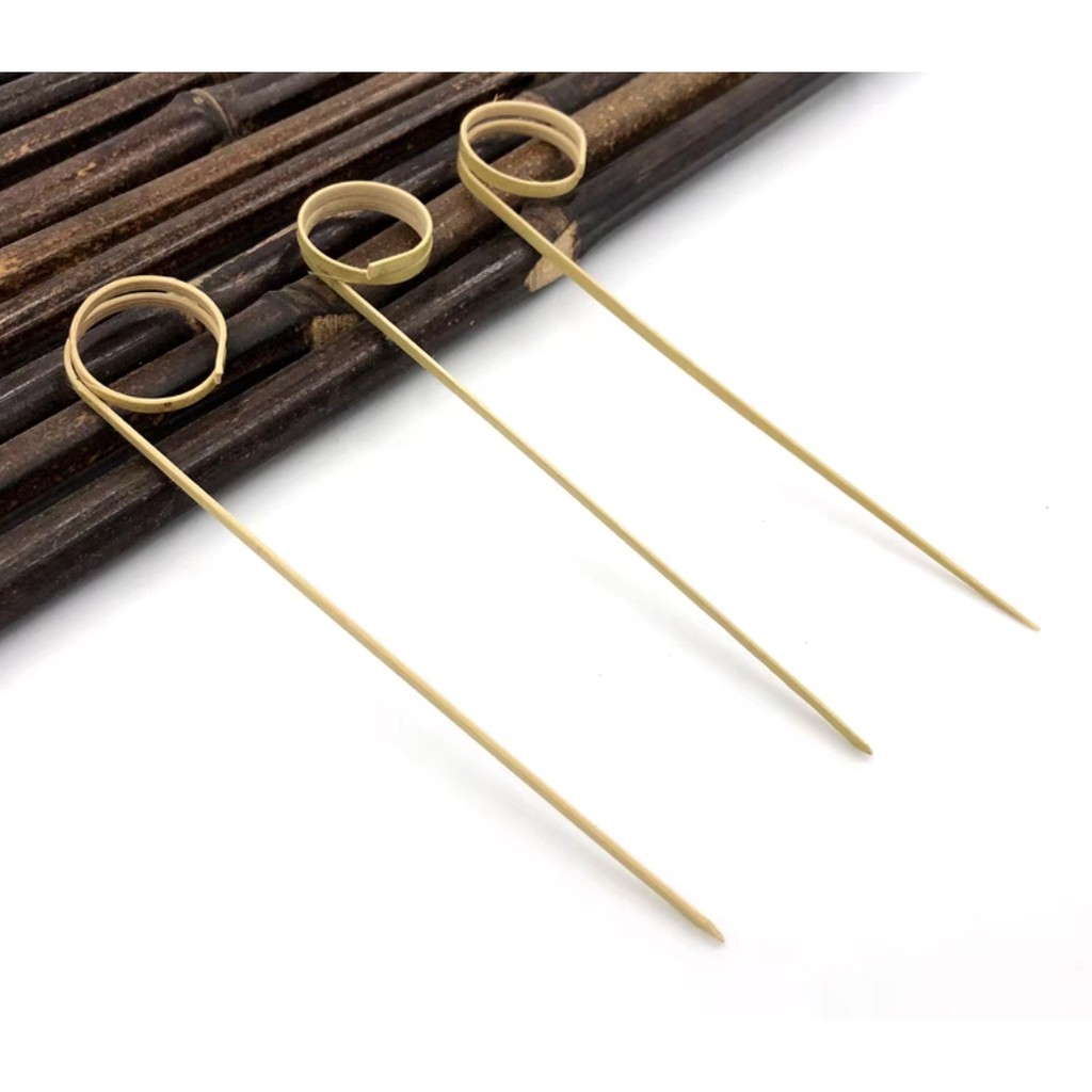 Tăm Xiên Tre Trang Trí Cocktail Tròn - Kéo - Thắt hoa - 12cm