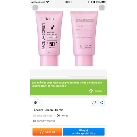  Kem chống nắng dưỡng trắng nâng tông HEMIA SPF50+ [Chính Hãng] | BigBuy360 - bigbuy360.vn