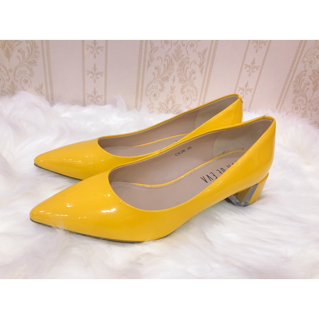 Giày Eva de Eva chính hãng đế Vuông 3cm Mũi Nhọn vàng