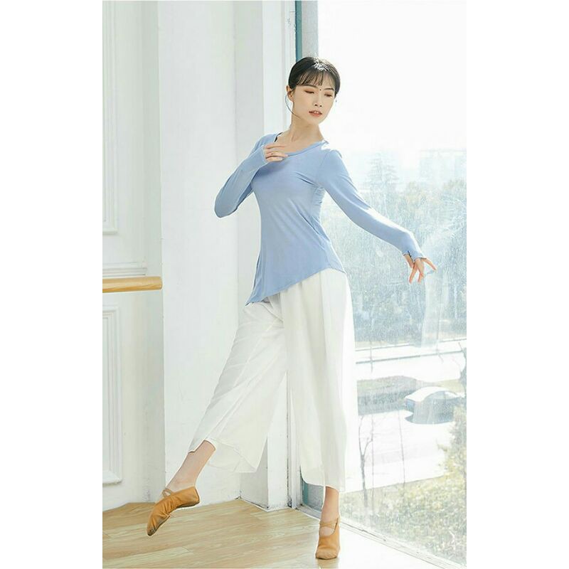 # A13 | Áo tập múa xẻ tà dài tay xỏ ngón - Đồ Múa Tuệ Nhiên