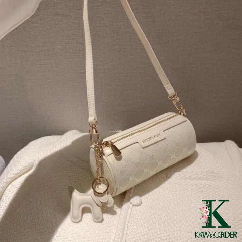 Túi đeo vai đeo chéo dáng trống Miocra Koly màu trắng chất liệu mới đi học đi làm đi tiệc tặng charm