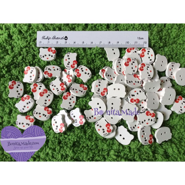 Wooden button | Nút cúc gỗ đủ kiểu ếch, Doreamon, búp bê, giáy, thỏ, Kitty, chân cọp, chim, nơ... | Len sợi Bonitamade