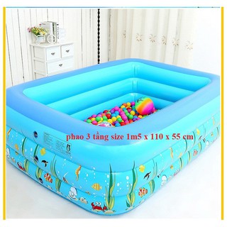 Bể bơi phao 3 tầng có đáy chống trơn trượt tặng kèm bơm điện 2 chiều