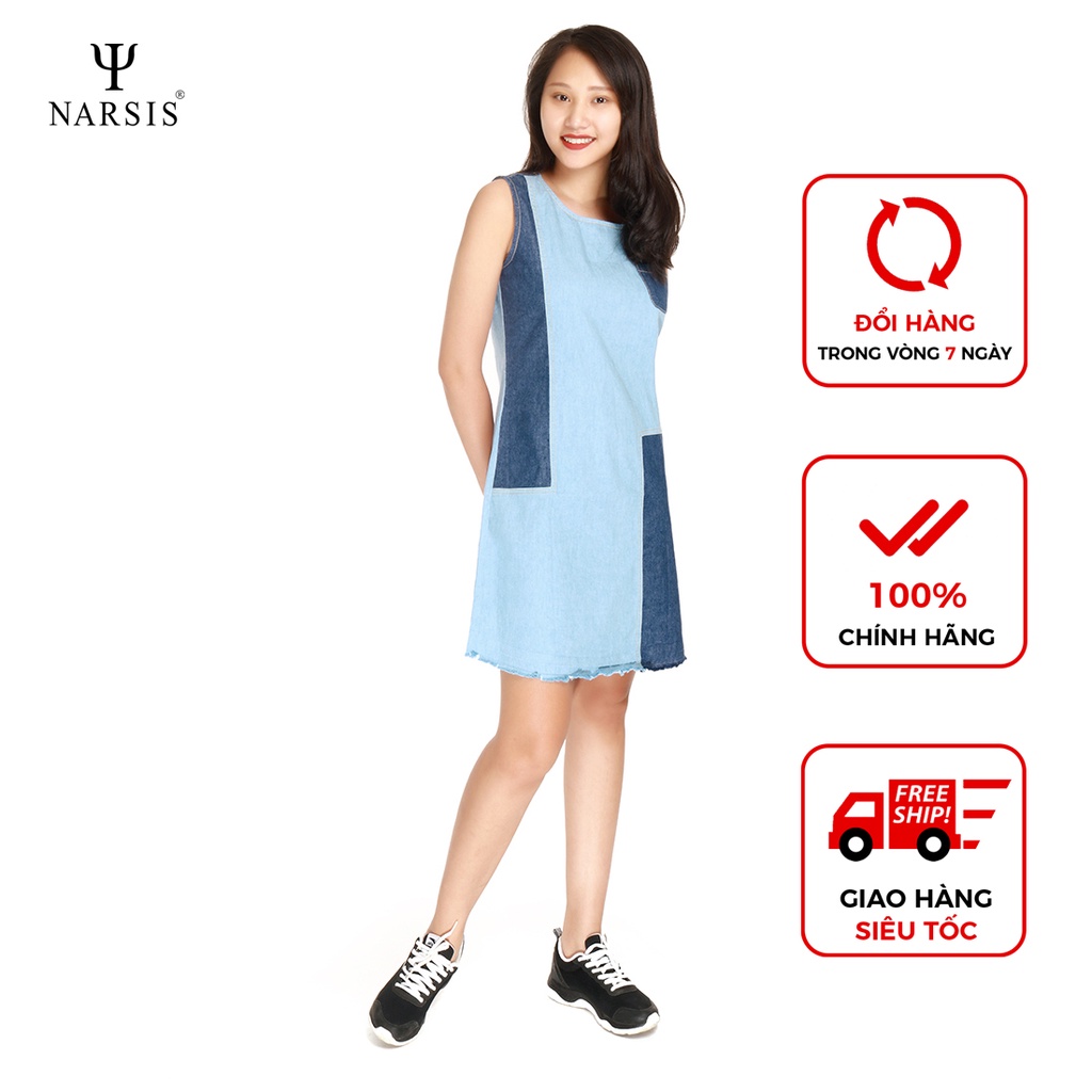 Váy bò nữ B7006 thương hiệu NARSIS màu xanh blue phối cách điệu