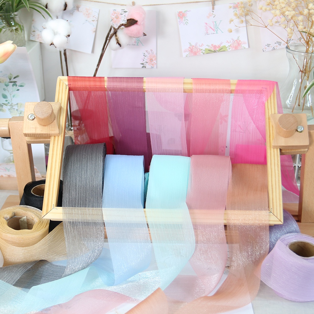 Ruy băng voan sợi nhăn Hàn Quốc không viền kích thước 6cm cuộn 5m