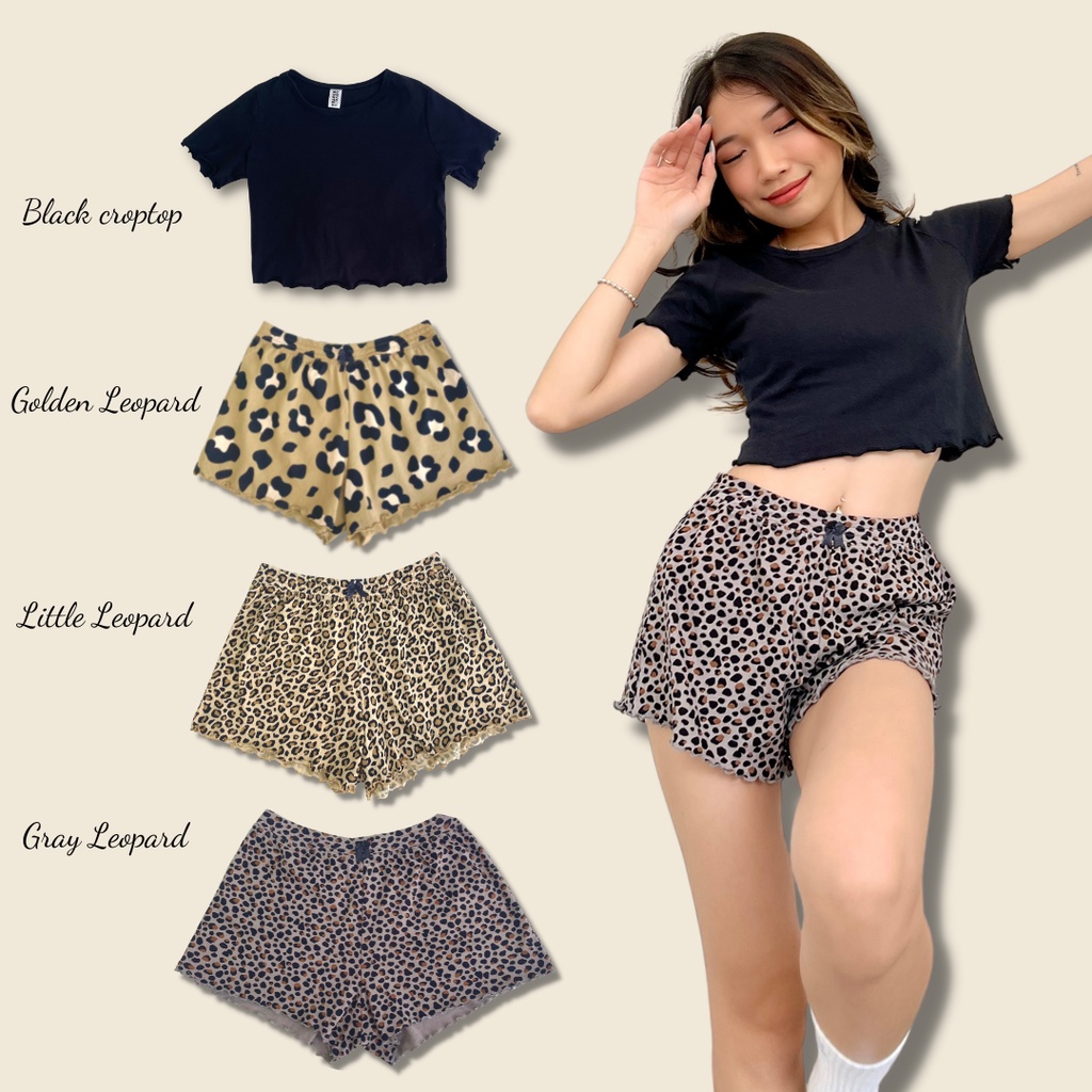 Quần họa tiết beo ngắn dễ thương và áo croptop dành cho bạn gái LOVEKIUTEE