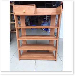 Kệ giày dép bằng gỗ 5 tầng, tủ giày cao cấp có ngăn kéo, màu gỗ tự nhiên