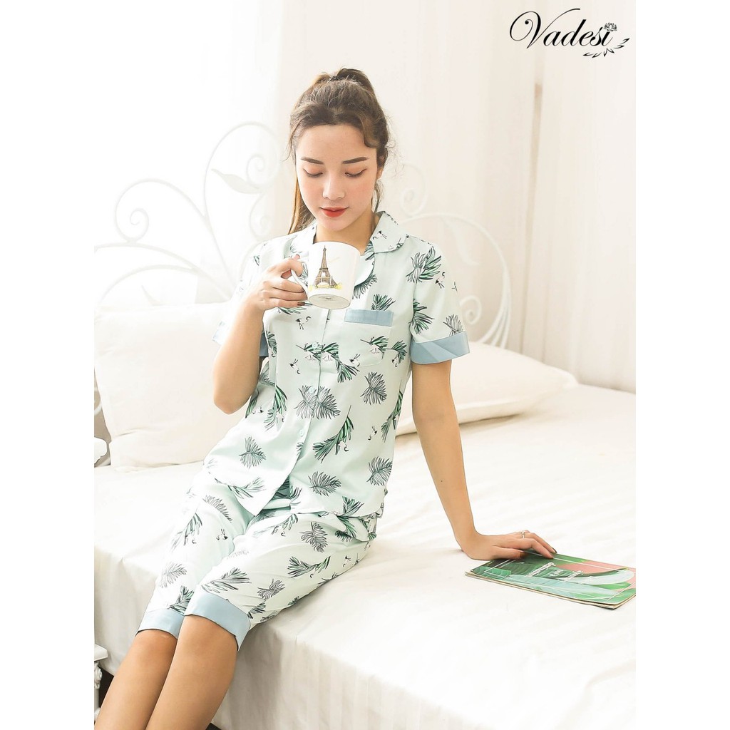 Đồ Ngủ Bộ Pijama Nữ Lửng Tay Ngắn Lụa Cao Mặc Nhà Đẹp Mềm Mịn Thấm Hút Thoáng Mát – VADESI