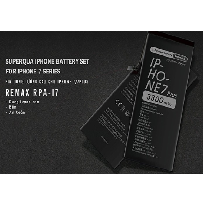 [Mã 99ELSALE hoàn 7% đơn 300K] Pin dung lượng cao 3.300mAh cho iPhone 7 Plus Remax RPA-i7 - Huco Việt Nam