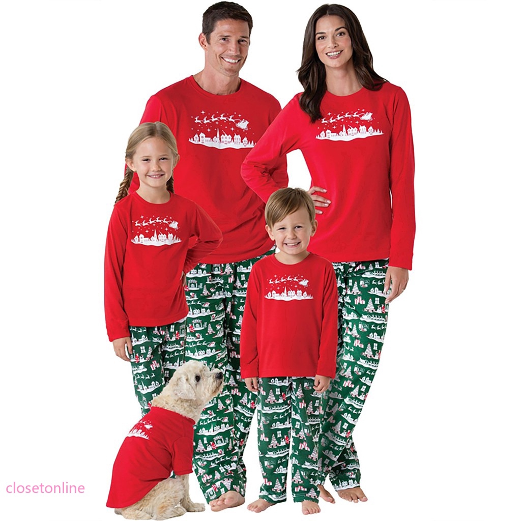 CL❀❀ Family Matching Mom Dad Kids Christmas Pyjamas Long Sleeve T-shirt Pants Sets