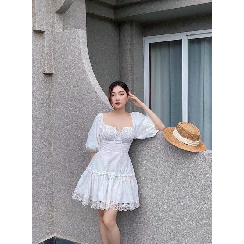 Đầm Trắng WINY DRESS đơn giản thiết kế lai váy phối ren tinh tế có bo chun co giãn xoè nhẹ đuôi váy