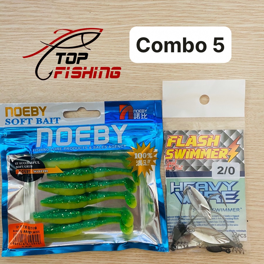 Mồi Mềm NOEBY S3109 8cm + Vỉ 3 Lưỡi Móc Mồi Mềm FLASH SWIMMER ( HÀNG CHÍNH HÃNG) TopFishing