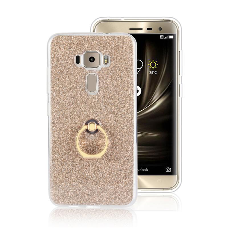 Ốp lưng điện thoại bằng silicone có nhẫn gắn ngón tay đính kim tuyến lấp lánh dành cho Asus Zenfone 3 ZE520KL