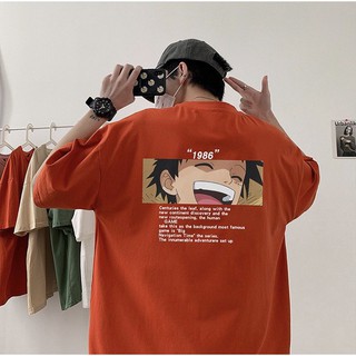 Áo thun oversize nam nữ unisex tay lỡ ONPIECE LUFFY oversize 4 màu trắng đen xanh rêu cam cotton dáng xuông