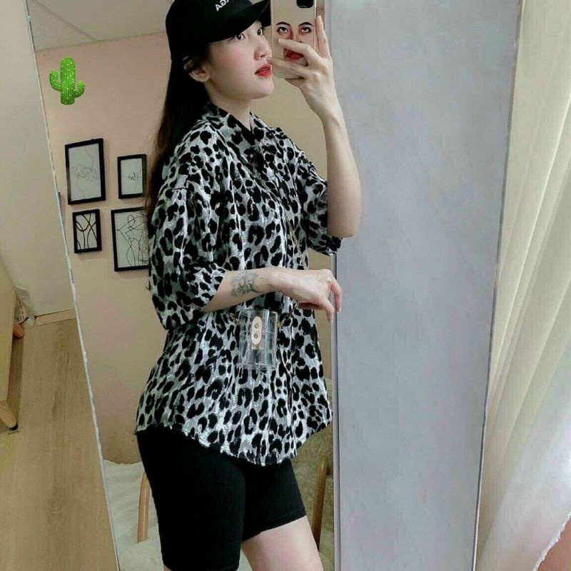 Áo sơ mi beo form rộng kate lụa 100D xịn xò(B.C