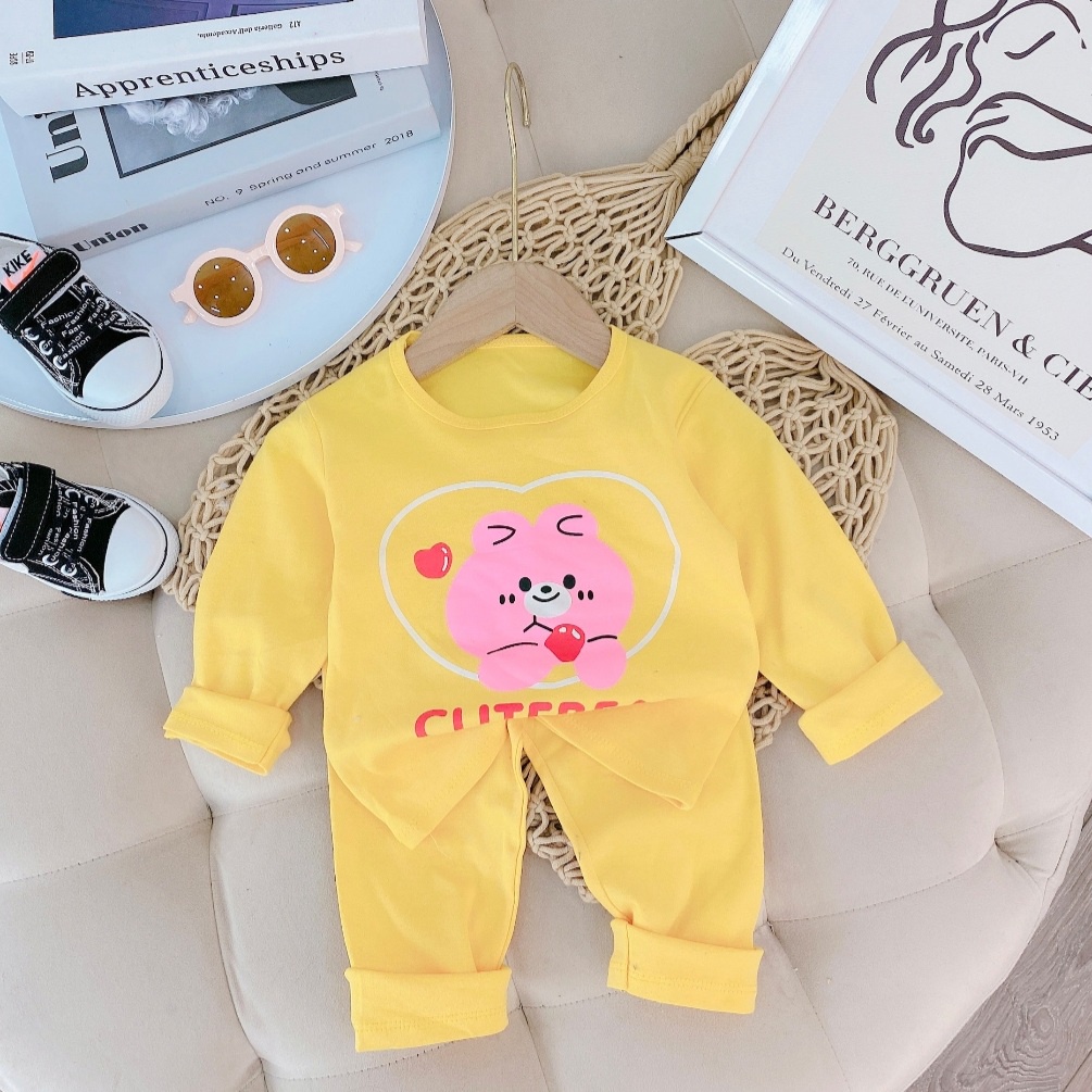 Bộ thun dài tay cổ tròn cho bé trai, gái 8-18kg