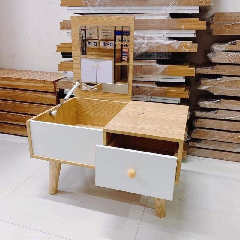 Bàn trang điểm mini nhỏ gọn  bàn trang điểm ngồi bệt kèm gương cao cấp để đầu giường Gỗ MDF ( tặng kèm tua vít )