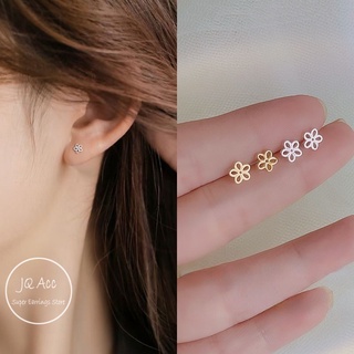 Bông tai nữ bộ khuyên tai xỏ lỗ hình hoa rỗng bằng bạc cho trẻ em