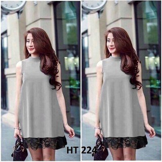 Đầm suông cổ trụ phối ren