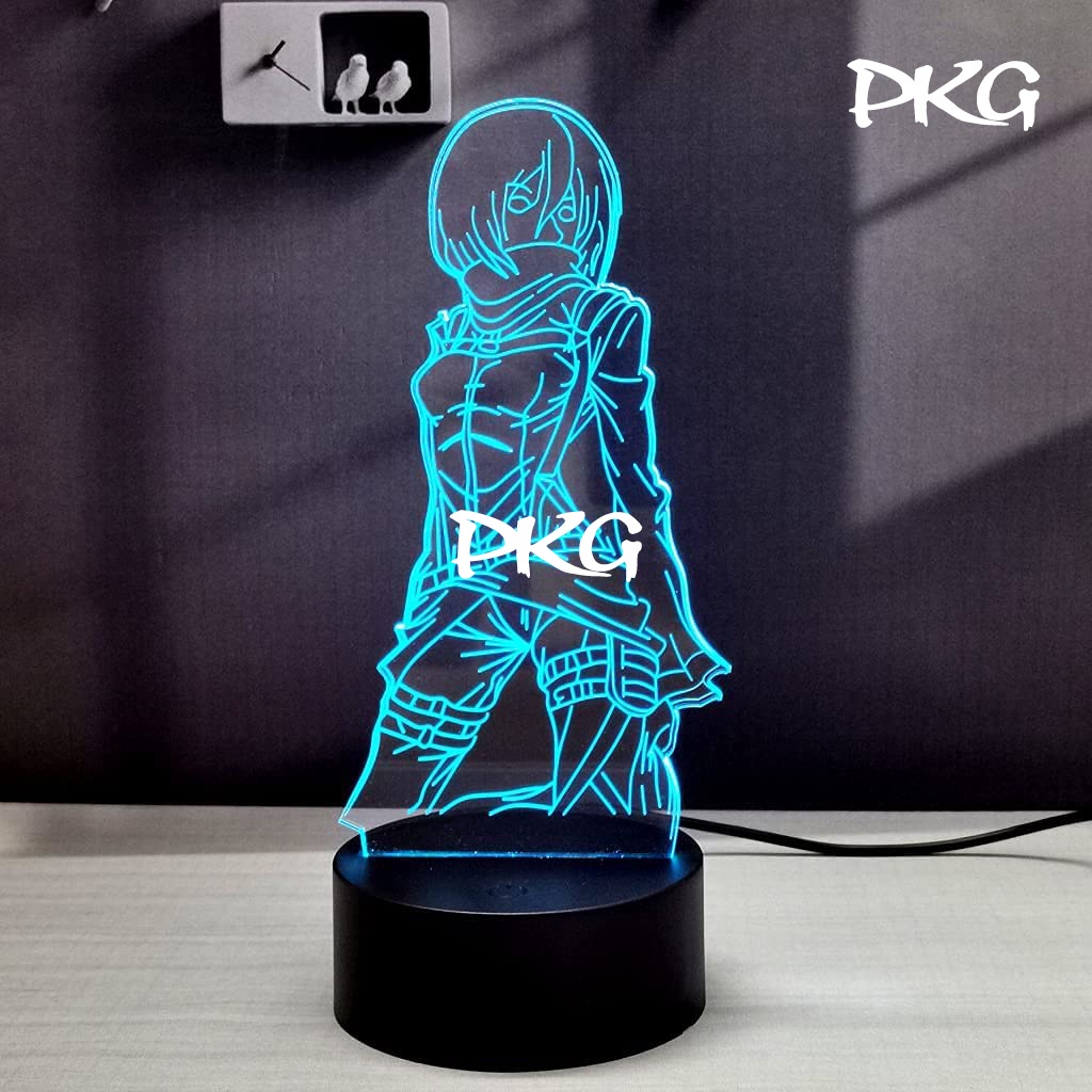 Đèn Ngủ Led 3D Hình Nhân Vật Attack on Titan MIKASA Quà Tặng Trang Trí cảm ứng có Điều khiển từ xa nháy sáng 16 màU