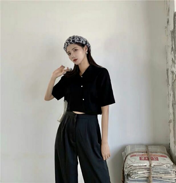 Áo croptop cổ đức cúc chéo Quảng Châu ( hình ảnh shop chụp )