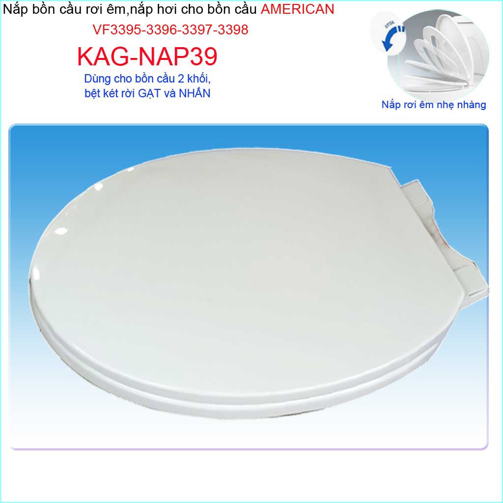 Nắp đậy bồn cầu rơi êm KAG-NAP39, nắp nhựa trắng bóng dày cho bàn cầu American VF3395-VF3396-VF3397-VF3398