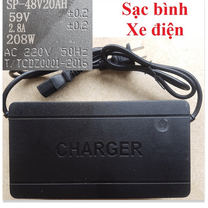 Sạc bình xe điện 48V- 12AH hoặc 20AH phích cái 3 chấu có quạt