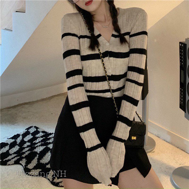 Áo Cardigan Len Kẻ Ngang 2 Màu M0521-Violet